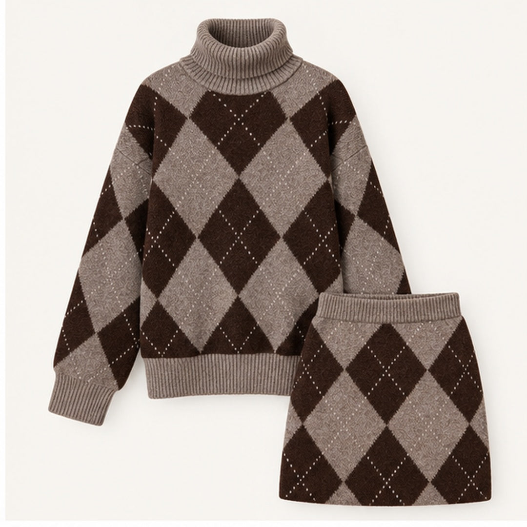 Argyle Knit Sweater & Skirt Set