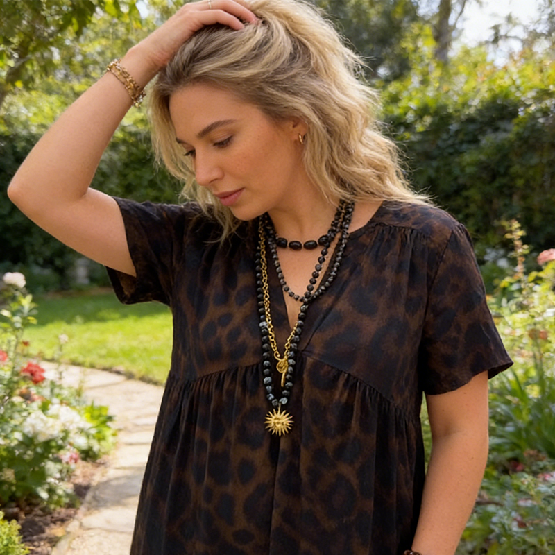 📢📢40% OFF !! ⏰📿Women's V-Neck Leopard Print Maxi Dress With Free Necklace